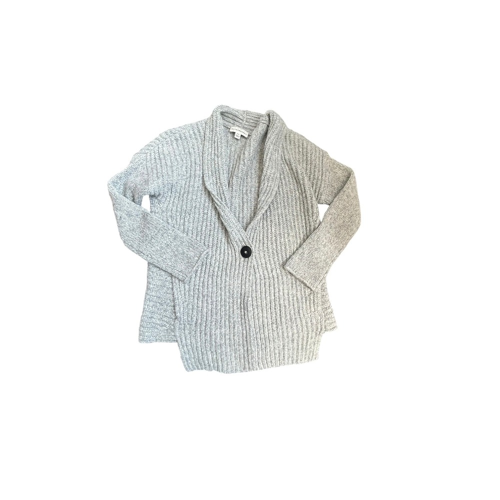 White + Warren Alpaca Merino Wool Cardigan Sweater Shawl Collar Grey Women P/S